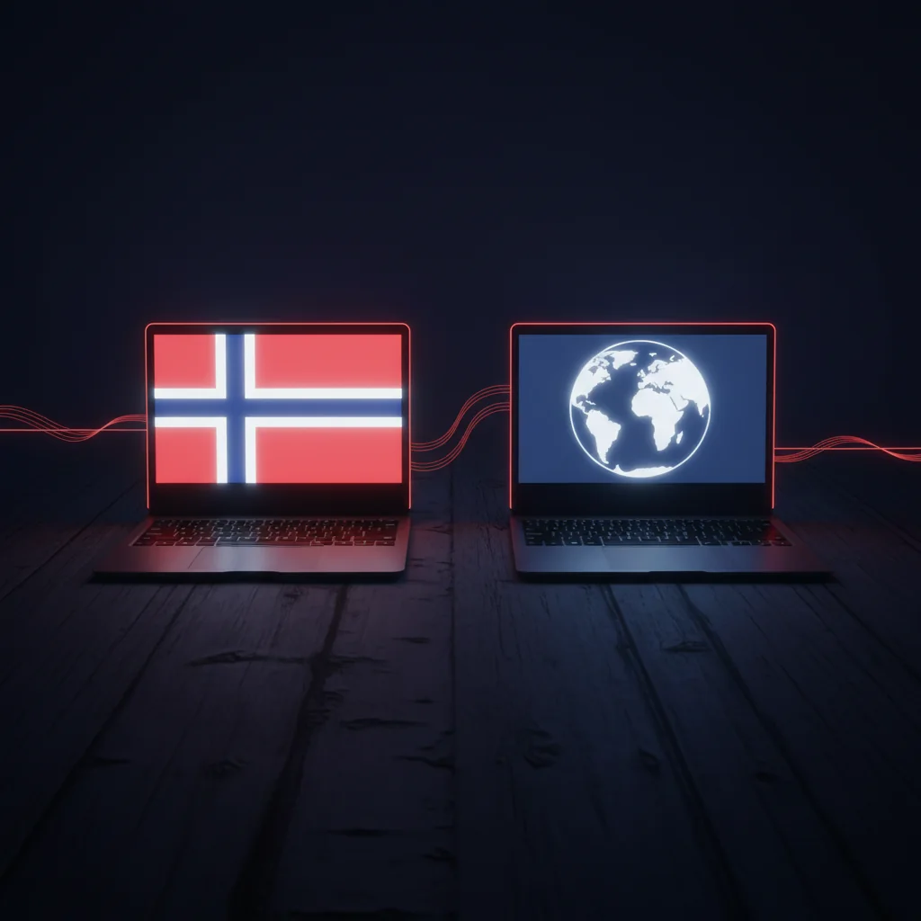 NorseRank illustration: Google.no vs Google.com — two separate ranking environments for Norwegian search — norserank.com