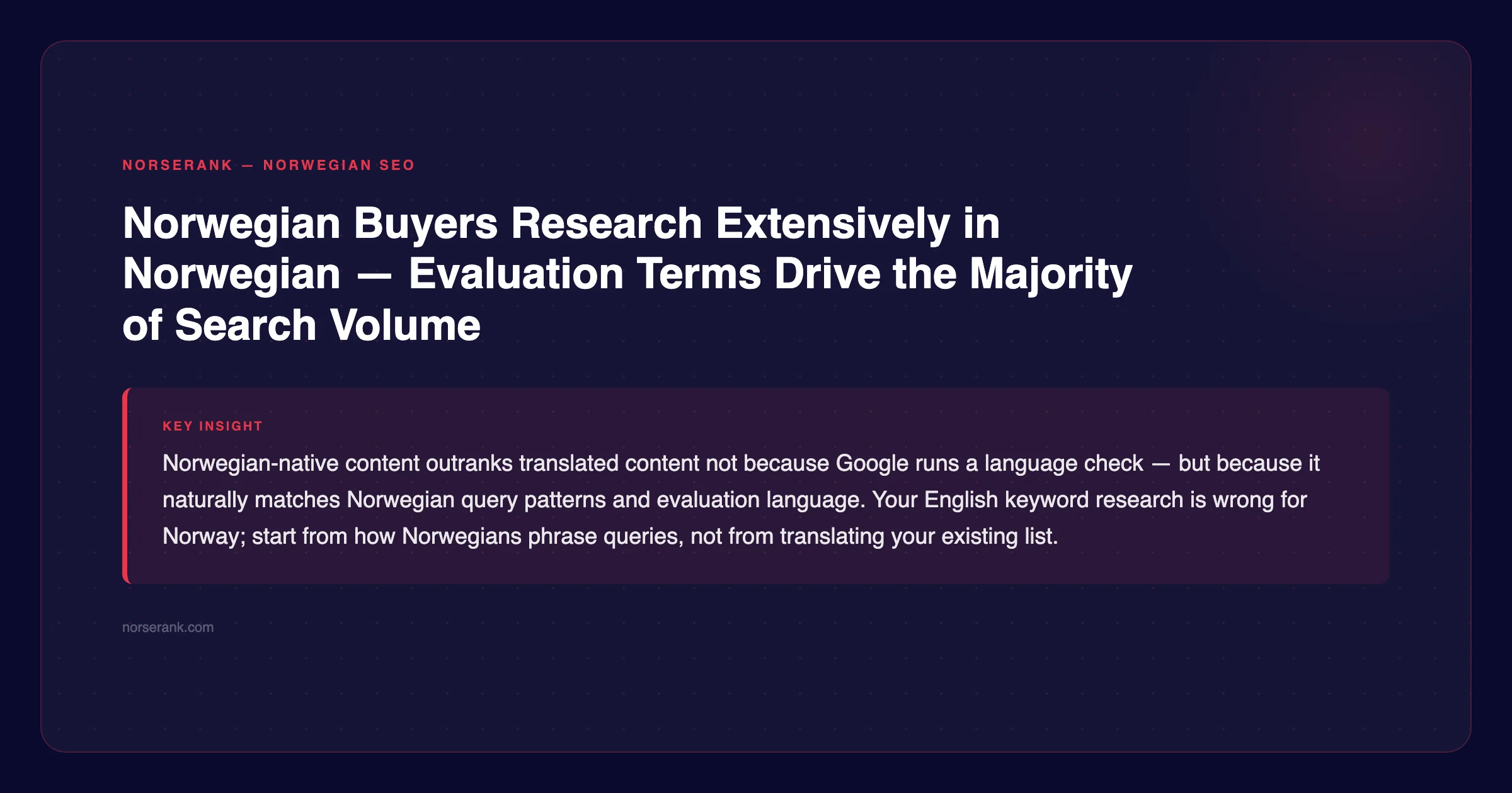 NorseRank tip: Norwegian buyers research extensively in Norwegian — evaluation terms drive the majority of search volume — norserank.com